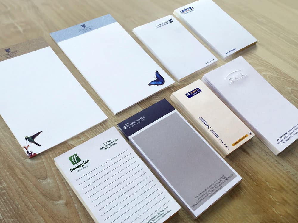 Libretas de notas personalizadas para cadenas hoteleras: JW Marriott, Holiday Inn, InterContinental y más.